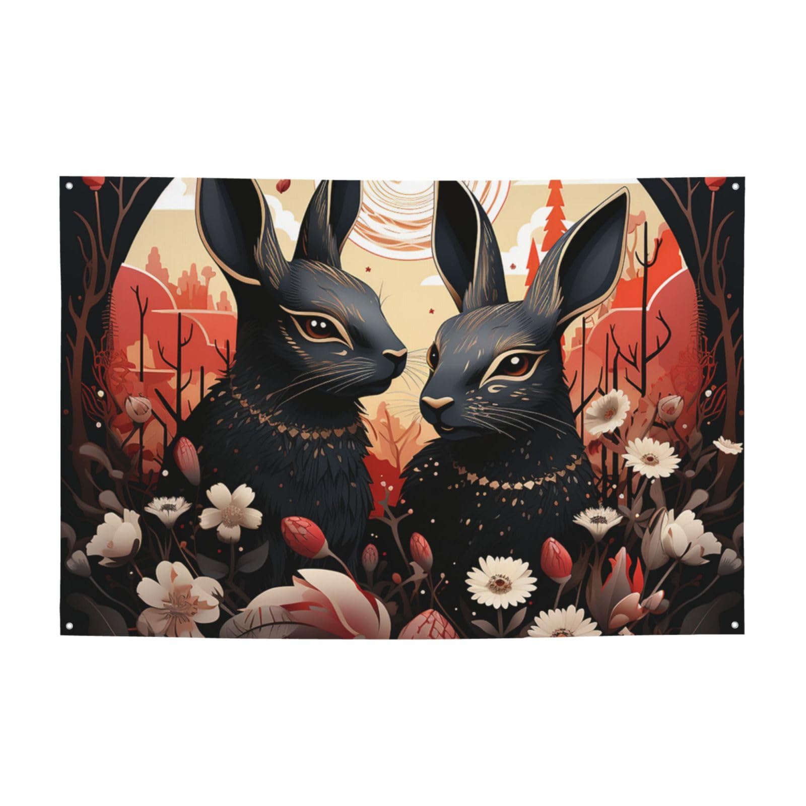 Niedliches schwarzes Kaninchen und Blumen